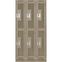 Clean Line Lockers, 2 -tier, Bank of 3, 36" x 12" x 76", Steel, Beige, Rivet (Assembled), Perforated Chandler Sales