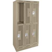 Clean Line Lockers, 2 -tier, Bank of 3, 36" x 12" x 76", Steel, Beige, Rivet (Assembled), Perforated Chandler Sales