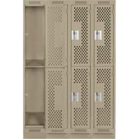 Clean Line Lockers, 2 -tier, Bank of 4, 48" x 12" x 76", Steel, Beige, Rivet (Assembled), Perforated Chandler Sales