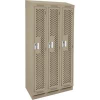 Clean Line Lockers, Bank of 3, 36" x 15" x 82", Steel, Beige, Rivet (Assembled), Perforated Chandler Sales