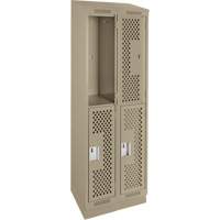 Clean Line Lockers, 2 -tier, Bank of 2, 24" x 15" x 82", Steel, Beige, Rivet (Assembled), Perforated Chandler Sales
