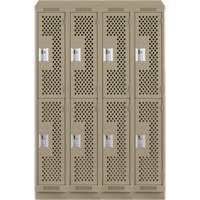 Clean Line Lockers, 2 -tier, Bank of 4, 48" x 15" x 82", Steel, Beige, Rivet (Assembled), Perforated Chandler Sales