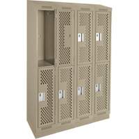 Clean Line Lockers, 2 -tier, Bank of 4, 48" x 15" x 82", Steel, Beige, Rivet (Assembled), Perforated Chandler Sales