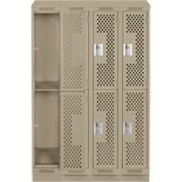 Clean Line Lockers, 2 -tier, Bank of 4, 48" x 15" x 82", Steel, Beige, Rivet (Assembled), Perforated Chandler Sales
