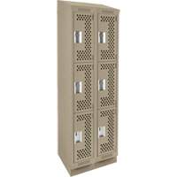 Clean Line Lockers, 3 -tier, Bank of 2, 24" x 15" x 82", Steel, Beige, Rivet (Assembled), Perforated Chandler Sales