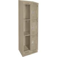 Clean Line Lockers, 3 -tier, Bank of 2, 24" x 15" x 82", Steel, Beige, Rivet (Assembled), Perforated Chandler Sales