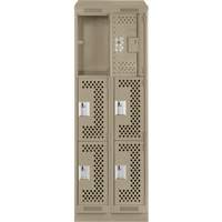 Clean Line Lockers, 3 -tier, Bank of 2, 24" x 15" x 82", Steel, Beige, Rivet (Assembled), Perforated Chandler Sales