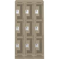 Clean Line Lockers, 3 -tier, Bank of 3, 36" x 15" x 82", Steel, Beige, Rivet (Assembled), Perforated Chandler Sales