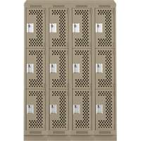 Clean Line Lockers, 3 -tier, Bank of 4, 48" x 15" x 82", Steel, Beige, Rivet (Assembled), Perforated Chandler Sales