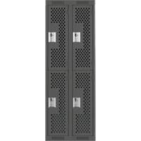 Clean Line Lockers, 2 -tier, Bank of 2, 24" x 12" x 72", Steel, Charcoal, Rivet (Assembled), Perforated Chandler Sales