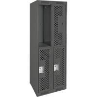 Clean Line Lockers, 2 -tier, Bank of 2, 24" x 12" x 72", Steel, Charcoal, Rivet (Assembled), Perforated Chandler Sales