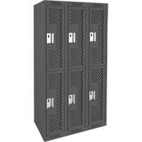 Clean Line Lockers, 2 -tier, Bank of 3, 36" x 12" x 72", Steel, Charcoal, Rivet (Assembled), Perforated Chandler Sales