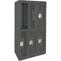 Clean Line Lockers, 2 -tier, Bank of 3, 36" x 12" x 72", Steel, Charcoal, Rivet (Assembled), Perforated Chandler Sales