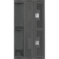 Clean Line Lockers, 2 -tier, Bank of 3, 36" x 12" x 72", Steel, Charcoal, Rivet (Assembled), Perforated Chandler Sales