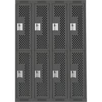 Clean Line Lockers, 2 -tier, Bank of 4, 48" x 12" x 72", Steel, Charcoal, Rivet (Assembled), Perforated Chandler Sales