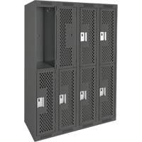 Clean Line Lockers, 2 -tier, Bank of 4, 48" x 12" x 72", Steel, Charcoal, Rivet (Assembled), Perforated Chandler Sales