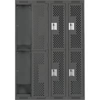 Clean Line Lockers, 2 -tier, Bank of 4, 48" x 12" x 72", Steel, Charcoal, Rivet (Assembled), Perforated Chandler Sales