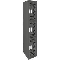 Clean Line Lockers, 3 -tier, 12" x 12" x 72", Steel, Charcoal, Rivet (Assembled), Perforated Chandler Sales