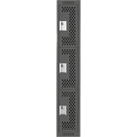 Clean Line Lockers, 3 -tier, 12" x 12" x 72", Steel, Charcoal, Rivet (Assembled), Perforated Chandler Sales