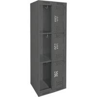 Clean Line Lockers, 3 -tier, Bank of 2, 24" x 12" x 72", Steel, Charcoal, Rivet (Assembled), Perforated Chandler Sales