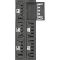 Clean Line Lockers, 3 -tier, Bank of 2, 24" x 12" x 72", Steel, Charcoal, Rivet (Assembled), Perforated Chandler Sales
