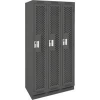 Clean Line Lockers, Bank of 3, 36" x 18" x 76", Steel, Charcoal, Rivet (Assembled), Perforated Chandler Sales