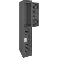 Clean Line Lockers, 2 -tier, 12" x 12" x 76", Steel, Charcoal, Rivet (Assembled), Perforated Chandler Sales