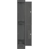 Clean Line Lockers, 2 -tier, 12" x 12" x 76", Steel, Charcoal, Rivet (Assembled), Perforated Chandler Sales