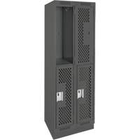 Clean Line Lockers, 2 -tier, Bank of 2, 24" x 12" x 76", Steel, Charcoal, Rivet (Assembled), Perforated Chandler Sales