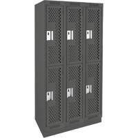 Clean Line Lockers, 2 -tier, Bank of 3, 36" x 12" x 76", Steel, Charcoal, Rivet (Assembled), Perforated Chandler Sales
