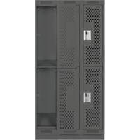 Clean Line Lockers, 2 -tier, Bank of 3, 36" x 12" x 76", Steel, Charcoal, Rivet (Assembled), Perforated Chandler Sales