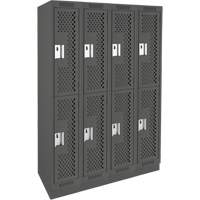 Clean Line Lockers, 2 -tier, Bank of 4, 48" x 12" x 76", Steel, Charcoal, Rivet (Assembled), Perforated Chandler Sales