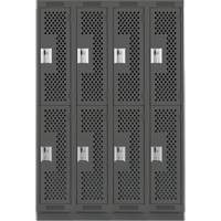 Clean Line Lockers, 2 -tier, Bank of 4, 48" x 12" x 76", Steel, Charcoal, Rivet (Assembled), Perforated Chandler Sales