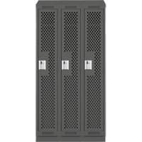 Clean Line Lockers, Bank of 3, 36" x 15" x 82", Steel, Charcoal, Rivet (Assembled), Perforated Chandler Sales