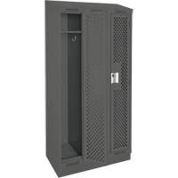 Clean Line Lockers, Bank of 3, 36" x 15" x 82", Steel, Charcoal, Rivet (Assembled), Perforated Chandler Sales