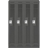 Clean Line Lockers, Bank of 4, 48" x 15" x 82", Steel, Charcoal, Rivet (Assembled), Perforated Chandler Sales