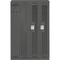 Clean Line Lockers, Bank of 4, 48" x 15" x 82", Steel, Charcoal, Rivet (Assembled), Perforated Chandler Sales