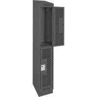 Clean Line Lockers, 2 -tier, 12" x 18" x 82", Steel, Charcoal, Rivet (Assembled), Perforated Chandler Sales