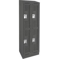 Clean Line Lockers, 2 -tier, Bank of 2, 24" x 15" x 82", Steel, Charcoal, Rivet (Assembled), Perforated Chandler Sales