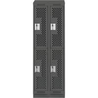 Clean Line Lockers, 2 -tier, Bank of 2, 24" x 15" x 82", Steel, Charcoal, Rivet (Assembled), Perforated Chandler Sales