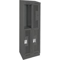 Clean Line Lockers, 2 -tier, Bank of 2, 24" x 15" x 82", Steel, Charcoal, Rivet (Assembled), Perforated Chandler Sales