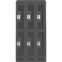 Clean Line Lockers, 2 -tier, Bank of 3, 36" x 15" x 82", Steel, Charcoal, Rivet (Assembled), Perforated Chandler Sales