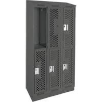 Clean Line Lockers, 2 -tier, Bank of 3, 36" x 15" x 82", Steel, Charcoal, Rivet (Assembled), Perforated Chandler Sales