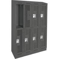 Clean Line Lockers, 2 -tier, Bank of 4, 48" x 15" x 82", Steel, Charcoal, Rivet (Assembled), Perforated Chandler Sales