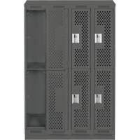 Clean Line Lockers, 2 -tier, Bank of 4, 48" x 15" x 82", Steel, Charcoal, Rivet (Assembled), Perforated Chandler Sales