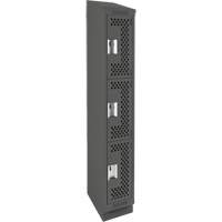 Clean Line Lockers, 3 -tier, 12" x 18" x 82", Steel, Charcoal, Rivet (Assembled), Perforated Chandler Sales