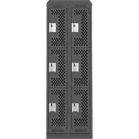 Clean Line Lockers, 3 -tier, Bank of 2, 24" x 15" x 82", Steel, Charcoal, Rivet (Assembled), Perforated Chandler Sales