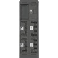 Clean Line Lockers, 3 -tier, Bank of 2, 24" x 15" x 82", Steel, Charcoal, Rivet (Assembled), Perforated Chandler Sales