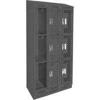 Clean Line Lockers, 3 -tier, Bank of 3, 36" x 15" x 82", Steel, Charcoal, Rivet (Assembled), Perforated Chandler Sales
