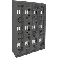 Clean Line Lockers, 3 -tier, Bank of 4, 48" x 15" x 82", Steel, Charcoal, Rivet (Assembled), Perforated Chandler Sales